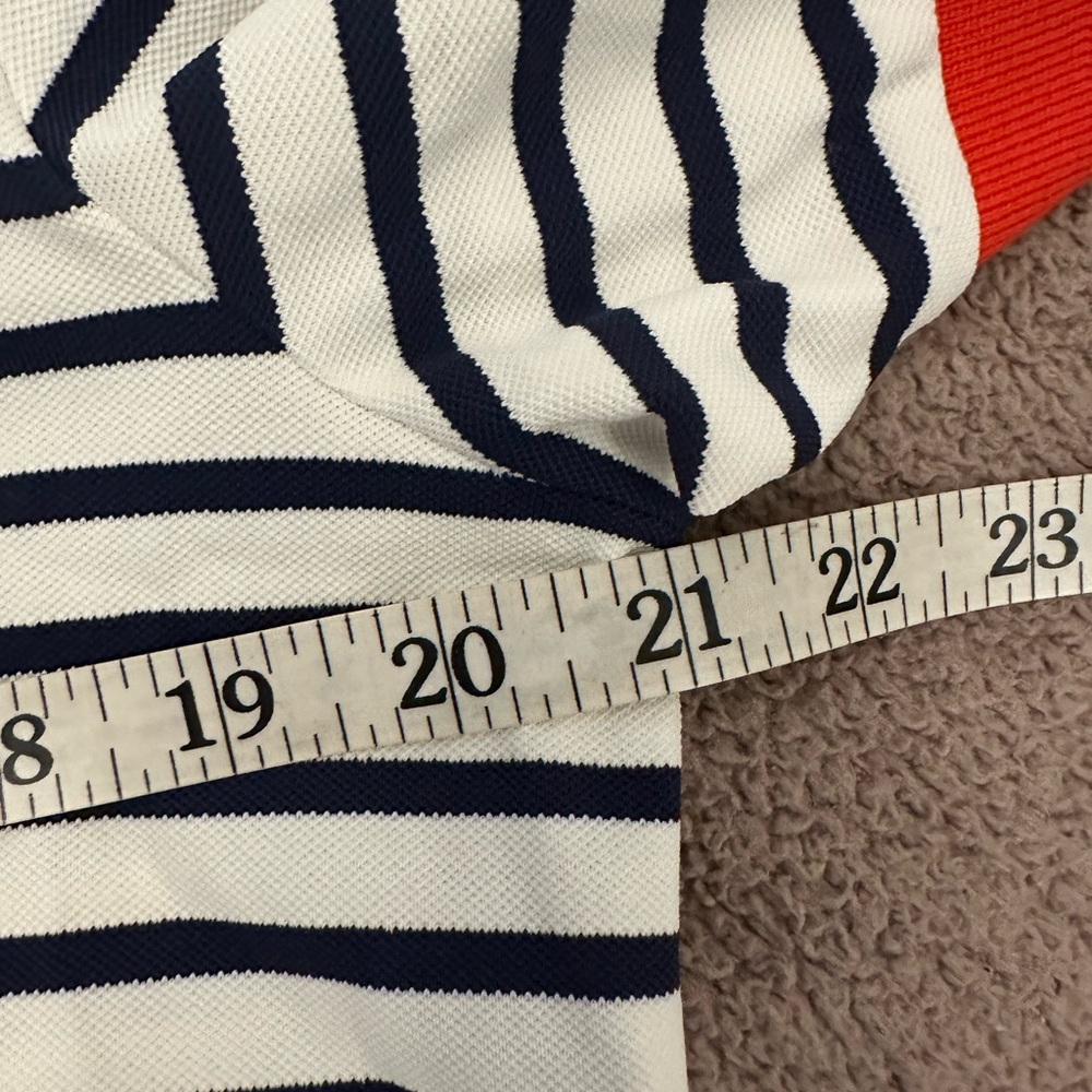 Saint James Navy and White Striped Top with Orange Neckline - Picture 8 of 9